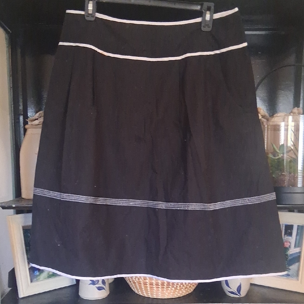 Talbots Black A-Line Skirt with White Accents